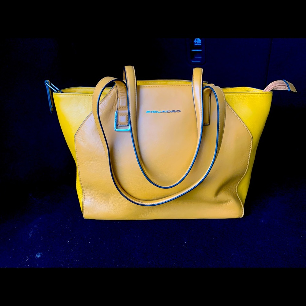 PIQUADRO TWO-TONE SMOOTH LEATHER LAPTOP TOTE